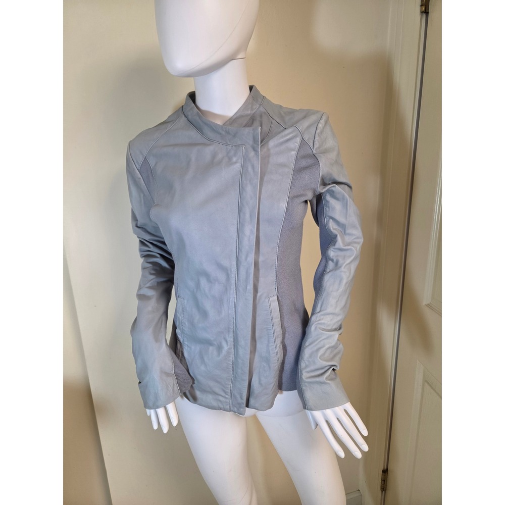 Danier Light Blue Leather Mixed Media Asymmetrical Moto‎ Jacket Small